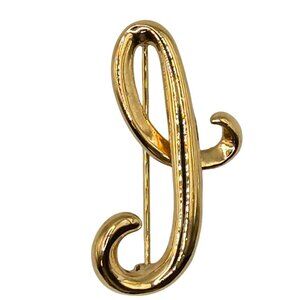 VTG Signed Anne Klein Brooch Gold Tone Monogram Initial Script Letter "J" Pin